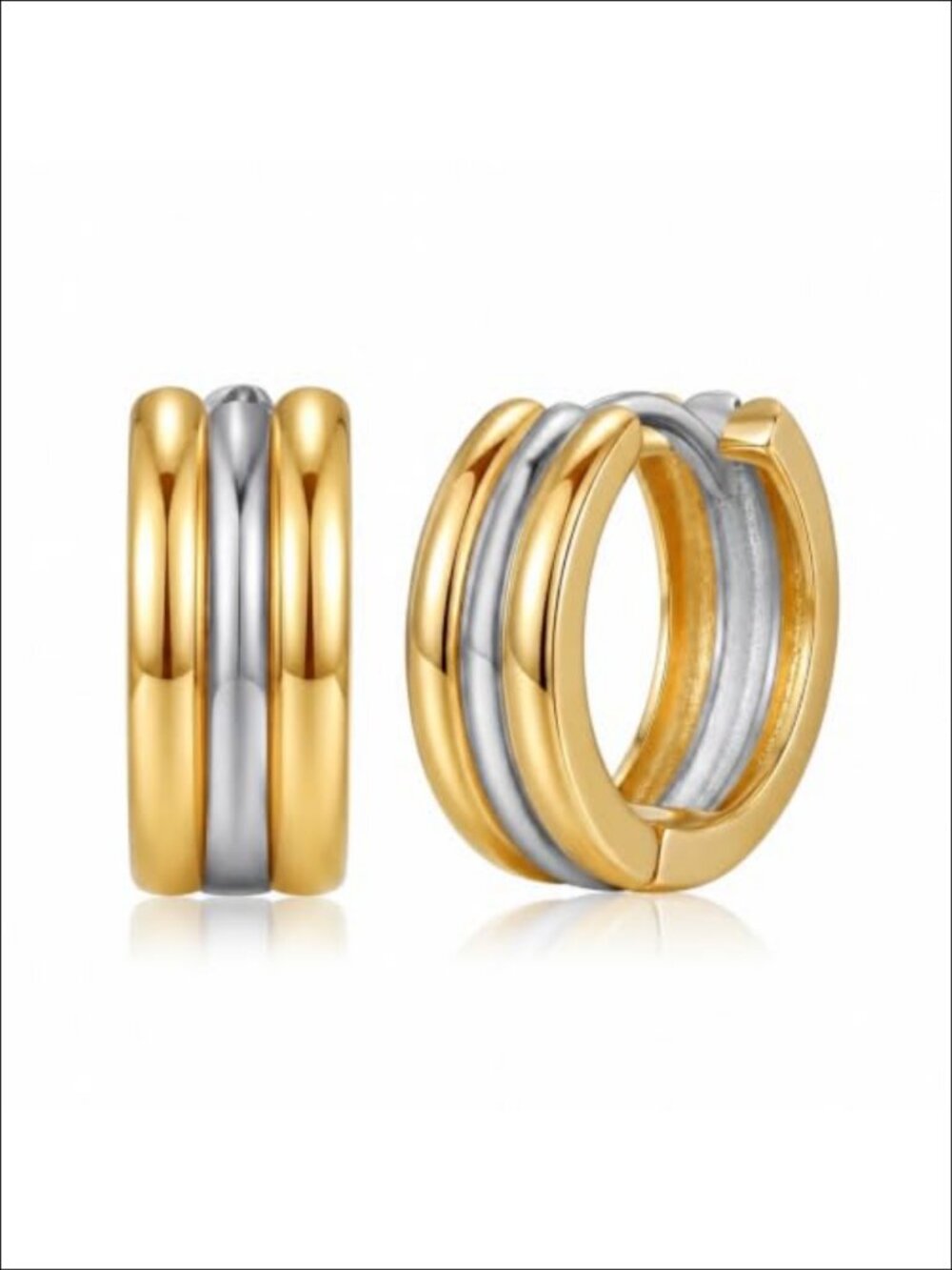 Two Tone Hoop Huggie 14K Gold Plated Earrings 15mm